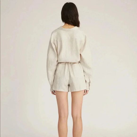 MARISSA WEBB NWT Rowan Linen Button Down Romper Tie Waist Flax Beige 4 - Picture 3 of 14
